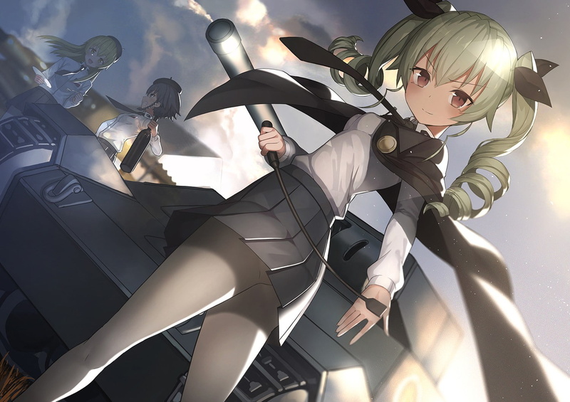 Girls und Panzer, long hair, 720P, anime, anime girls, Anchovy (Girls und Panzer), Pepperoni (Girls und Panzer)
