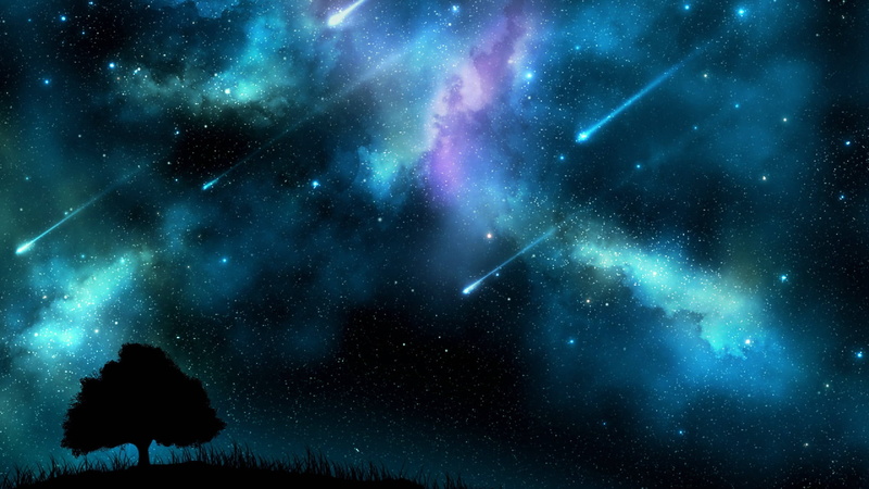 night, meteor, shooting stars, stars, darkness, starsdust, starry night, shooting star, 1080P, outer space, galaxy, universe, falling stars, lone tree