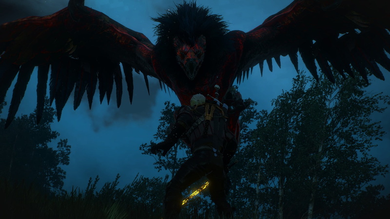 low angle view, animal, dusk, The Witcher, 1080P, nature, animal themes, one animal, bird, day, tranquility, Velen, trunk, growth, tree, The Witcher 3: Wild Hunt
