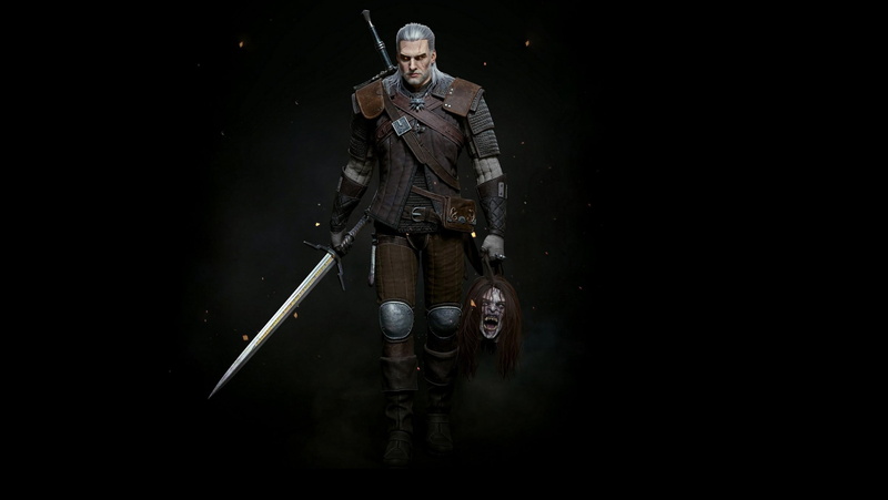 White Wolf, Swords, Head the Brooks, Geralt From Rivia, 1080P, Geralt of Rivia, Gwynbleidd, Black background, The Witcher 3 Wild Hunt