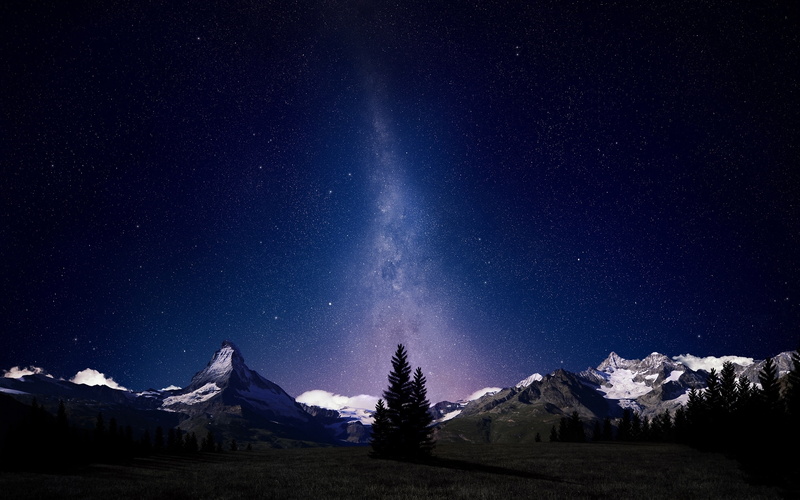 milky way, fir-trees, sky, 2K, trees, august, night