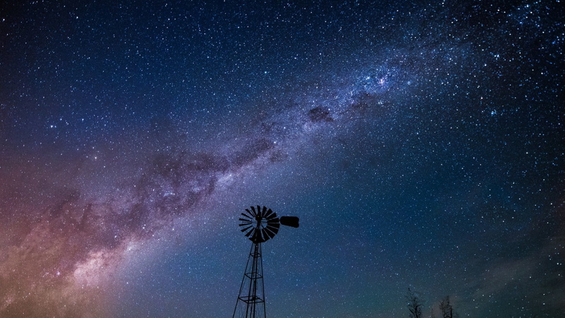 sky, nighttime, night, windmill, milky, trees, landscape, long exposure, black, milky way, exposure, way, long, stars, wheels, nature, silhouette, 1080P