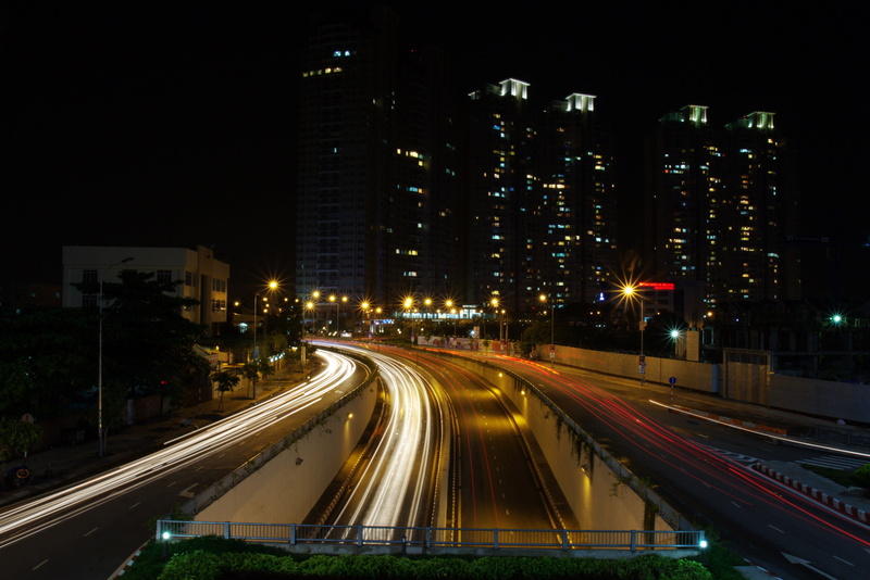 night, road, highways, motion, public domain, photos, blurred Motion, transportation, Saigon, travel, outdoors, illuminated, dusk, street, lights, high angle view