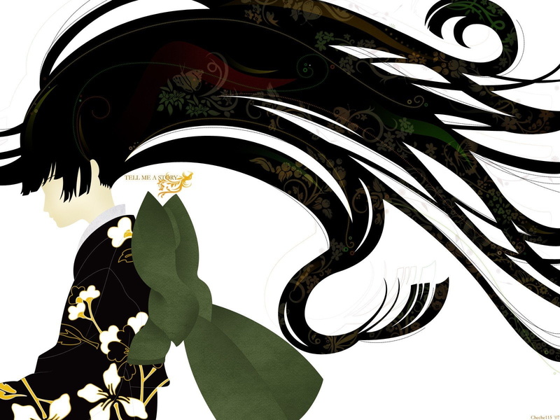 Black Hair, white, long hair, simple, long, px, lakes, Enma Ai, x, Anime Girls, nature, simple background, girls, 720P, anime, enma, art, hd, kimono, 1600x1200 px