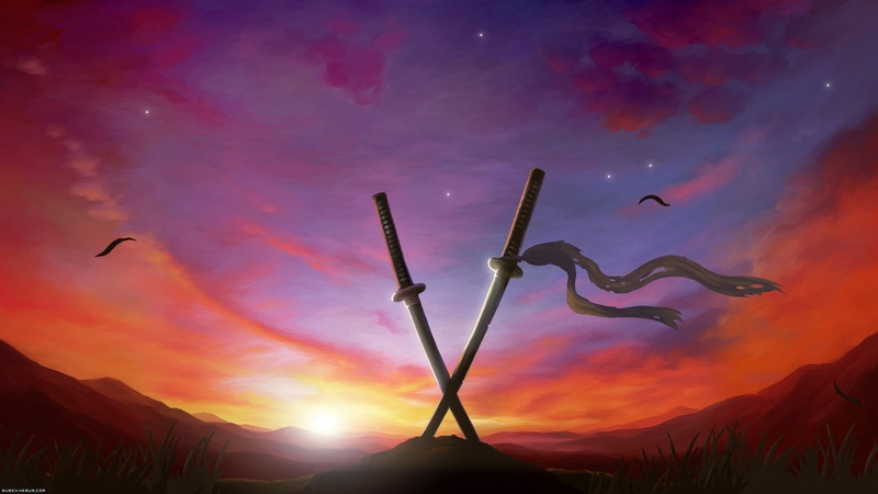 x, digital, sunset, art, touhou, digital art, hd, 1080P, sword, 1920x1080 px, px