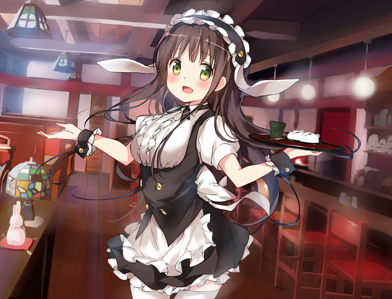 illuminated, maid, Gochuumon wa Usagi Desu ka?, haired, green eyes, disguise, one person, female, real people, festival, built structure, representation