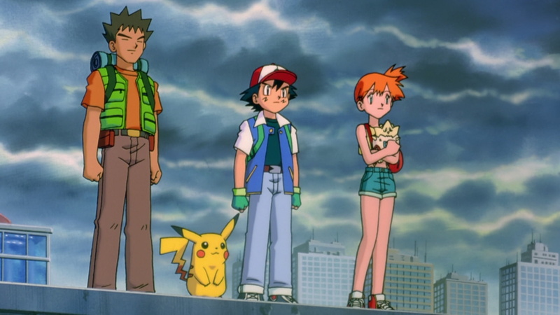 fantasy, girls, architecture, standing, cloud - sky, 1080P, Ash (Pokémon), Pokémon: The First Movie, Brock (Pokémon), offspring, boys, sky, Misty (Pokémon)