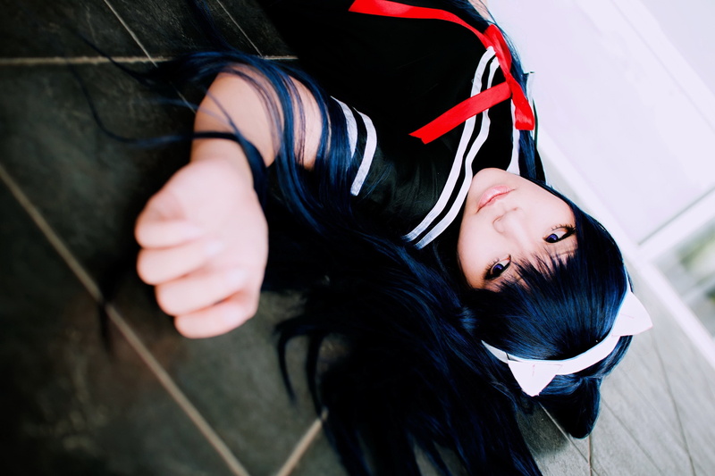 cat ears, black hair, women, lying on back, cosplay, eyeliner, 2K, Asian, fake iris