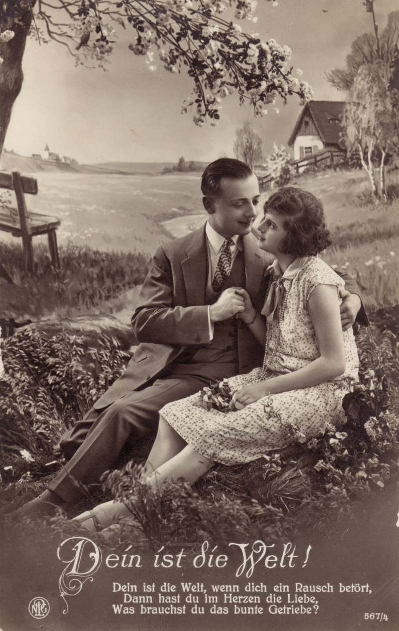 vintage, couple - relationship, affection, dein, field, welt, postcard, two people, retro, old time, nostalgic, young adult, antique, lovers, nostalgia