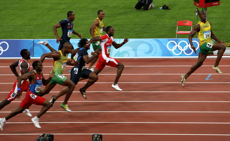 men, outdoors, competition, group, young adult, clothing, sport, effort, track and field, track and field event, group of people, usain bolt run, sports track