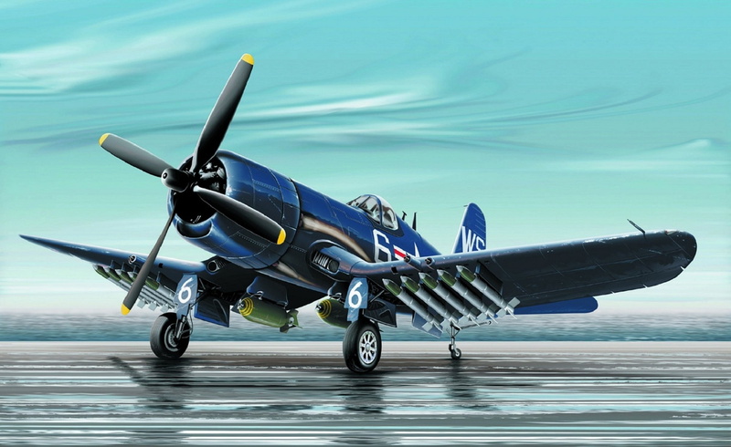 carrier-based fighter, Chance Vought, art, single, USMC, US NAVY, F4U-4B Corsair, 1080P