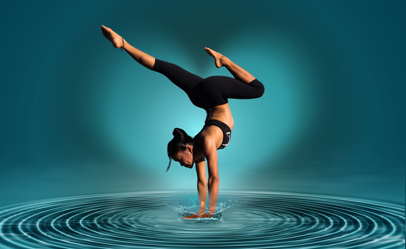 spiritual, fitness, strength, health, blue, indoors, yoga, arms raised, flexibility, inject, clothing, figure, effort, sports clothing, balance, expression dance