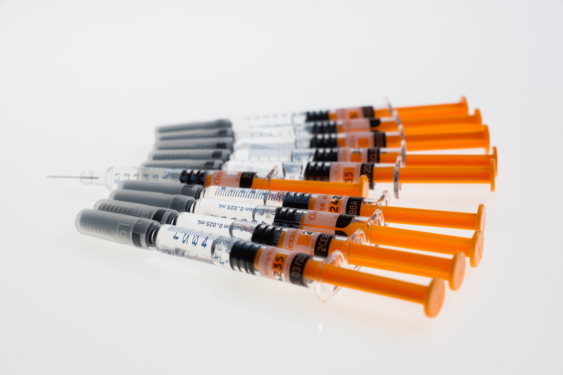 botox, no people, healthcare and medicine, injecting, vaccination, injection, syringe, plastic, sharp, medical supplies, cut out, orange color, 5K, in a row