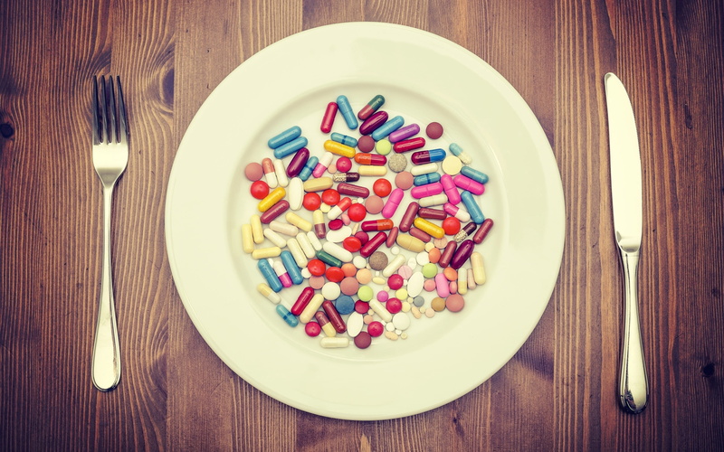 table, crockery, indoors, medicine, pills, still life, fork, colorful, nutritional supplement, capsule, breakfast, symbolism, pill, dieting, healthcare and medicine
