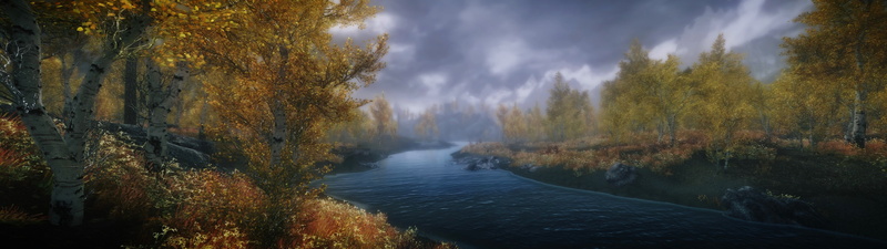 body, nature, water, illustraton, landscape, 4K, The Elder Scrolls V: Skyrim, beside, leafed, tree, multiple display, brown