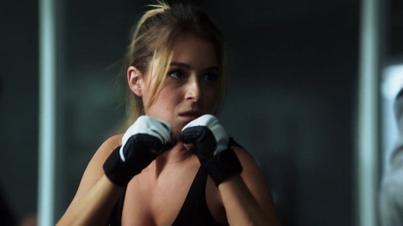 sports training, human limb, portrait, Alexa Vega, serious, human body part, headshot, looking at camera, one person, lifestyles, 720P, strength, boxing glove