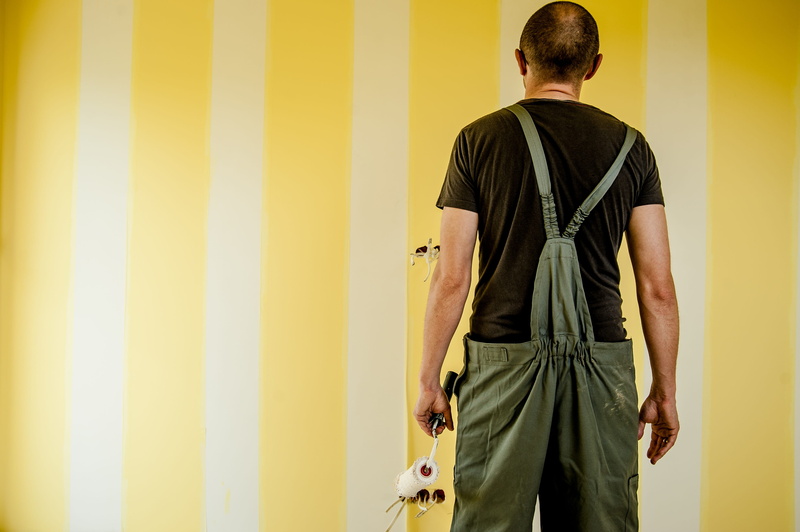 studio shot, paint, suspenders, employee, looking, roller, development, clothing, industrial, gray, safety, the production of, body, helmet, black, pants