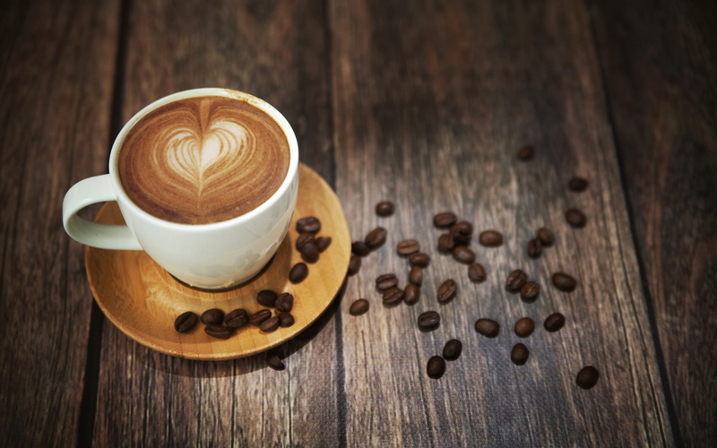 Desktop, Beans, Cup, Coffee, 2K, Drink, Foam, Wood
