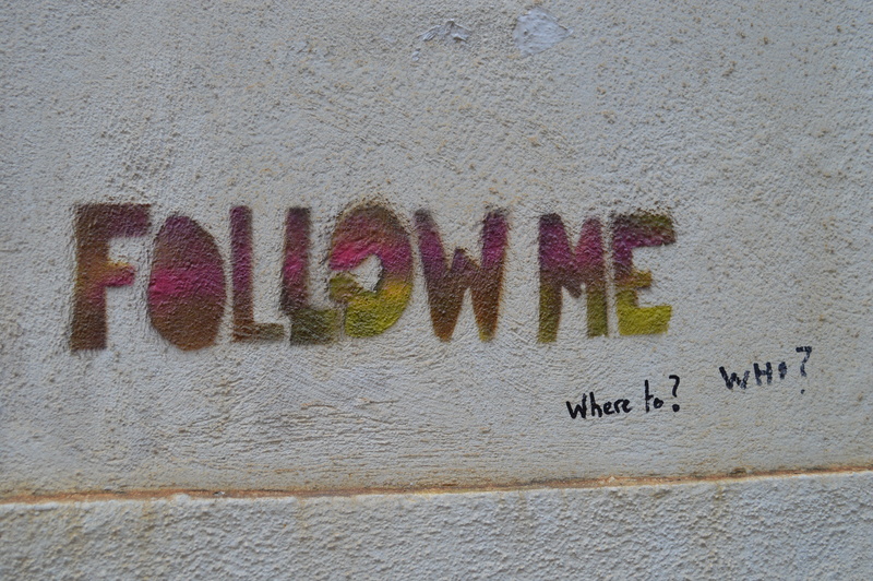 information, architecture, follow me, capital letter, sign, non-western script, mural, message, yellow, wall - building feature, wall, communication, full frame