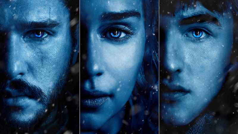 half, Jon Snow, 8K, 8k, Kit Harington, Game of Thrones Season 7, Brandon Stark, face, illustraion, Emilia Clarke, TV Series, three, Daenerys Targaryen