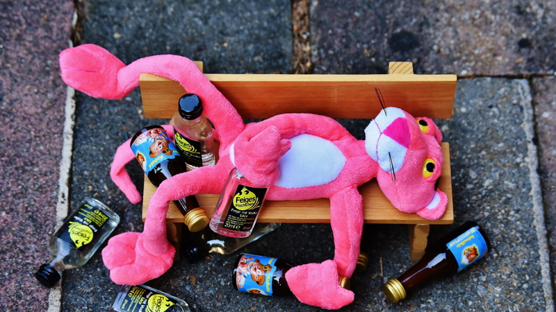 bench, lazy, drug, drunk, pink panther, sleepy, pink, drunken, 4K, funny