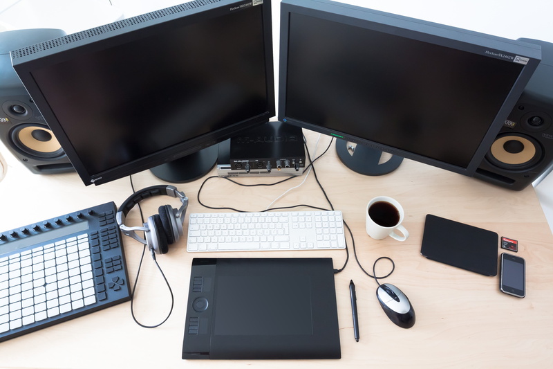 graphic design, brown, indoors, keyboard, communication, coffee, wooden table, flat screen computer monitor, wireless technology, computer Keyboard, home office