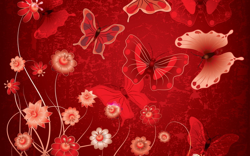 white, floral, flowers, grunge, illustration, butterflies, Red, 2K, brown, abstract, design