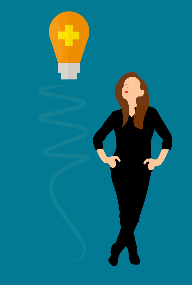 idea, women, front view, contemplation, thinking, one person, adult, communication, symbol, inspiration, woman, lady, standing, business, coming, work