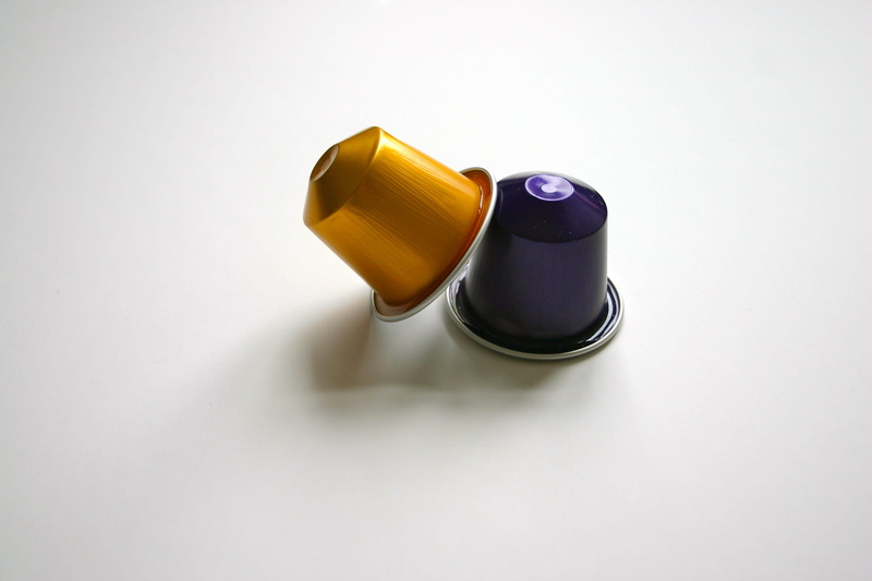 indoors, coffee drink, single object, nutritional supplement, lid, high angle view, purple, accessories, Benefit, capsule, two, coffee capsule stand, dose