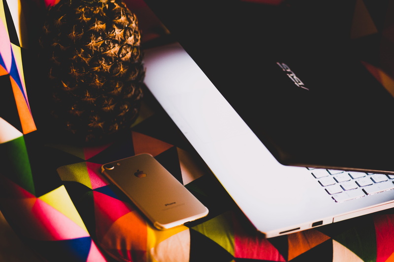 fruit, creativity, apple, workspace, asu, black Color, business, computer, backlit, tech, desk, iphone7, color, 5K, laptop, gold, internet, backgrounds