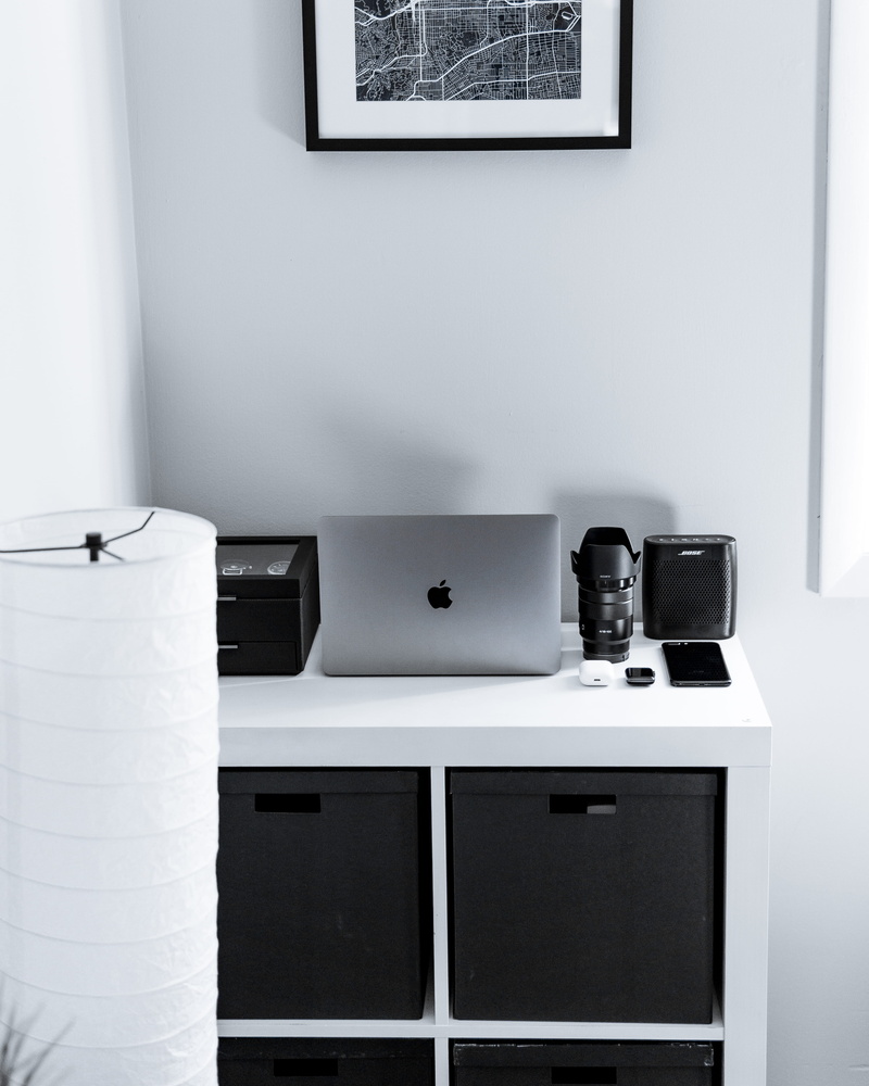 home Interior, wall - Building Feature, macbook, interior design, no People, indoors, domestic Life, desk, window, camera, silver, electric Lamp, office