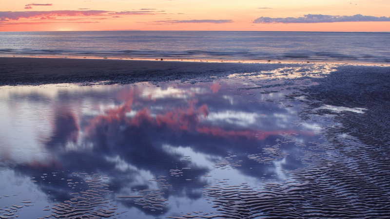 1080P, sunset, tidal, beach, clouds, nature and landscapes, pool, reflection