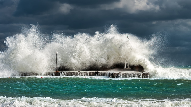 sea water, no people, breaking, splash, tower, nature, scenics - nature, scary, beauty in nature, architecture, wave, white, sky, waves, outdoors, by the sea