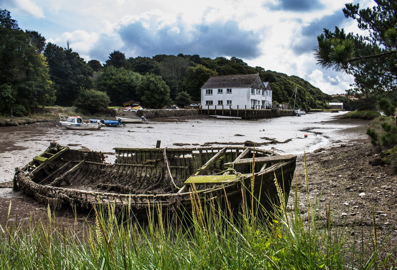 nautical vessel, building, growth, nature, architecture, sky, building exterior, gweek, no people, tree, beach, water, cloud - sky, village, landscape