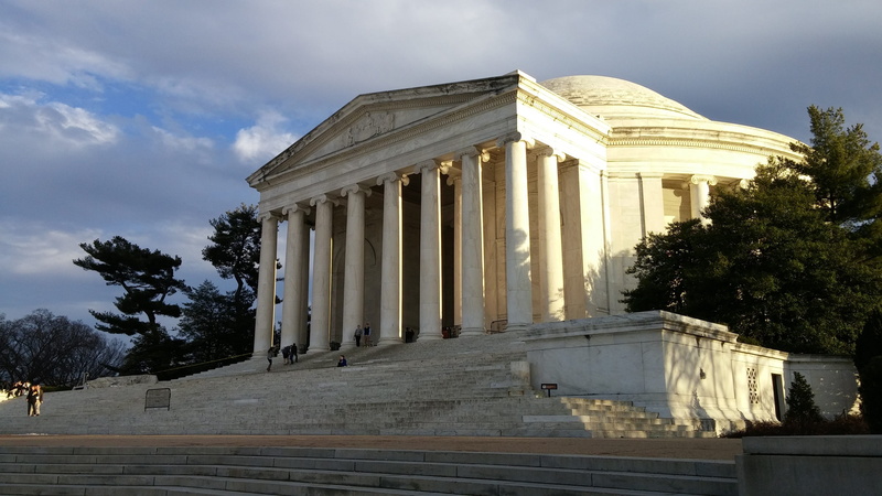 district of columbia, architecture, outdoors, low angle view, thomas jefferson memorial, tree, travel destinations, courthouse, day, 4K, architectural column