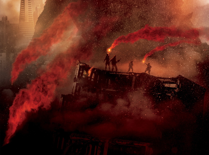 2014, transportation, night, sky, smoke - physical structure, 2K, motion, Other Movies, military, Movies, Monster, science fiction, Godzilla
