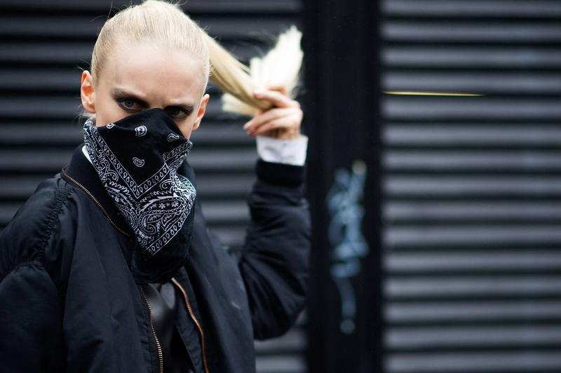 focus on foreground, waist up, photography, hood - clothing, hair, adult, lifestyles, mask - disguise, mask, blonde, blond hair, women, Hanne Gaby Odiele