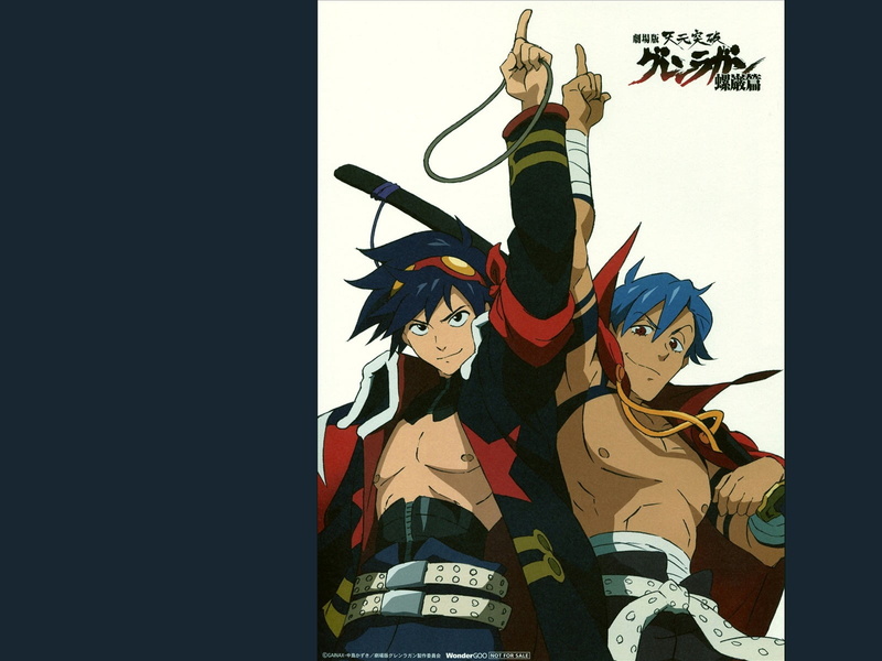 indoors, anime, arts culture and entertainment, standing, three quarter length, multi colored, Simon, skill, female likeness, Kamina, one person, representation