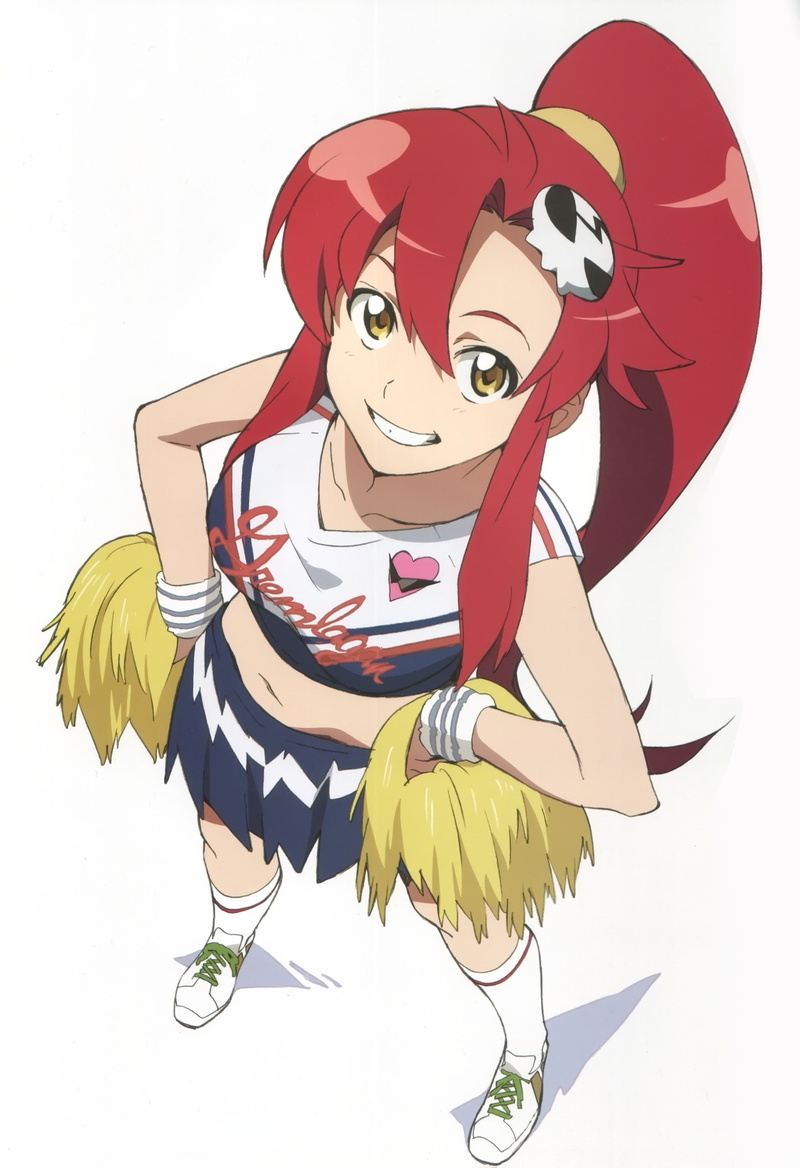 Tengen Toppa Gurren Lagann, sitting, portrait, red, anime girls, cartoon, females, beautiful people, cheerful, clothing, Littner Yoko, 2K, full length
