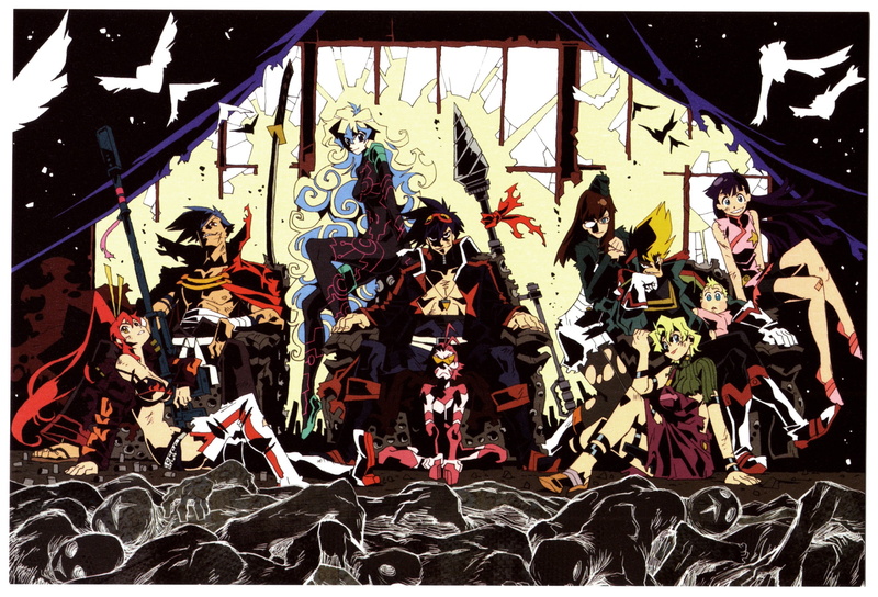 transfer print, Simon, Teppelin Nia, Littner Yoko, male likeness, creativity, Tengen Toppa Gurren Lagann, wall - building feature, Kamina, 1080P, group of people