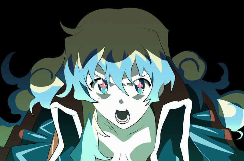 Tengen Toppa Gurren Lagann, black background, celebration, studio shot, white, lifestyles, blue, human representation, obscured face, indoors, close-up