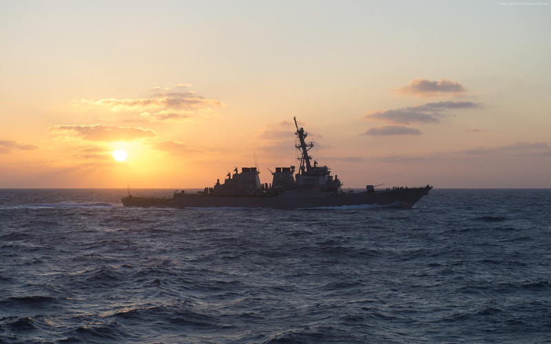 battleship, mode of transportation, orange color, nature, horizon, 2K, transportation, cloud - sky, water, burke, beauty in nature, sunset, travel, no people