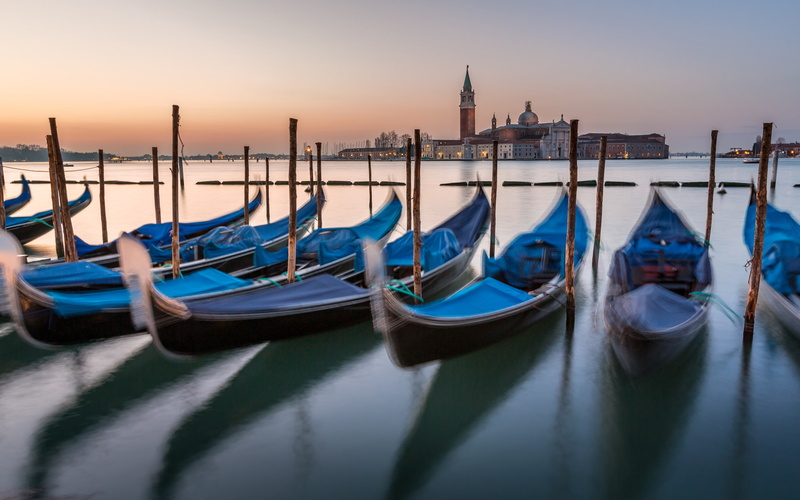 san, maggiore, ve, gondolas, canal, church, gran, dawn, giorgio, 2K