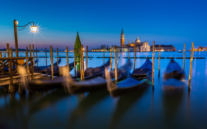 gondolas, maggiore, ve, dawn, san, gran, church, giorgio, 2K, canal