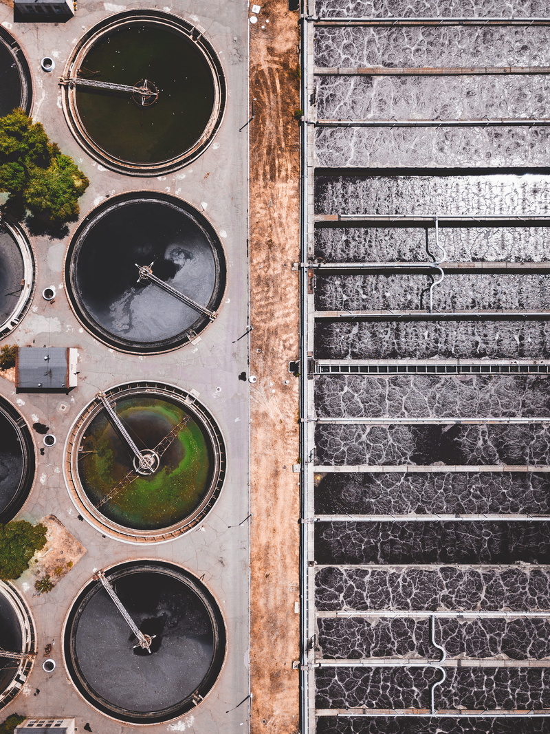 wastewater, waterwork, drone view, sewage treatment plant, water cycle, filtration, sludge, waste, septic tank, 2K, geometry, metal, industry, outdoors