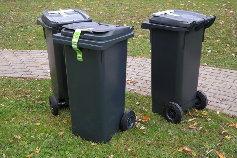 waste container, black, trash can, land, dustbin, plant, waste bins, nature, environment, bins, rolling, field, environmental conservation, three, recycling bin