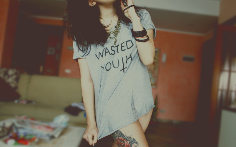 indoors, Wasted Youth, women, one person, casual clothing, lifestyles, hair, bracelets, three quarter length, communication, long shirt, black hair, 2K