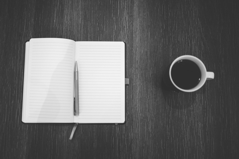 still life, notepad, drink, refreshment, journal, notebook, office, pen, publication, food and drink, no people, directly above, crockery, writing, desk