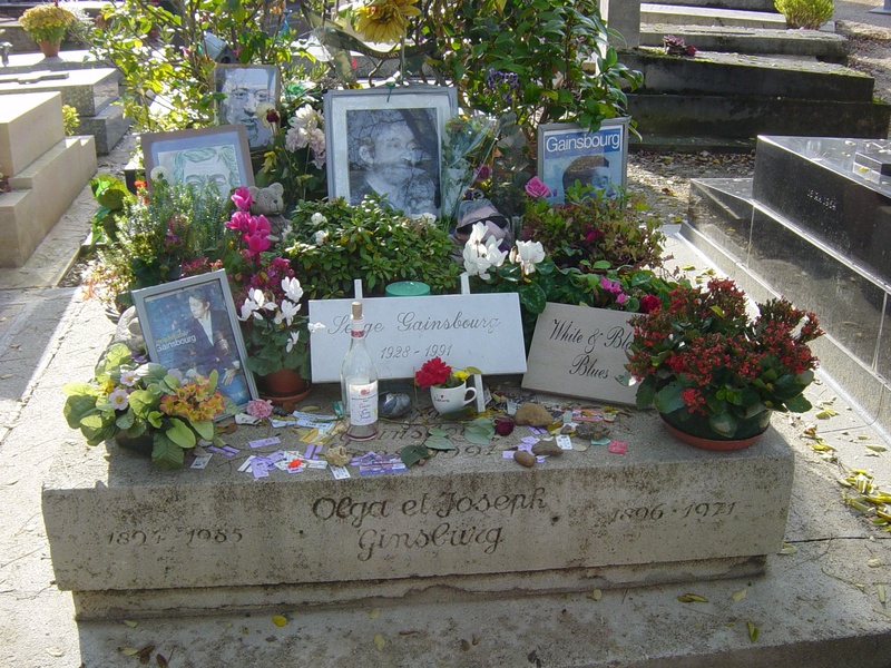 tomb stone, birth-death 1928-1991, actor, director, flower, plant, western script, potted plant, scriptwriter, montparnasse cemetery, non-western script