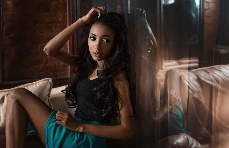 black, s, hair, thin, reflection, model, long hair, mini, black skin, 1080P, dress, women, teal, long, skin